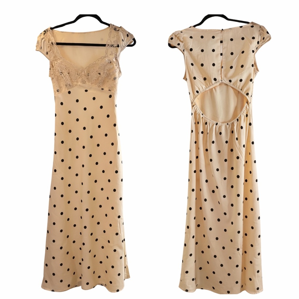 Marshalls Viral Polka Dot White Black Lace Dress Size Medium - Picture 3 of 4